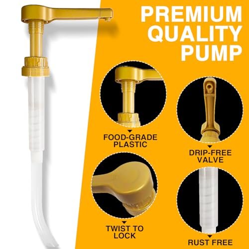 Gold Sauce Pump Dispenser for 64 oz Bottles – 15CC Syrup Pump for Chocolate, Caramel, Vanilla, Mocha Sauces Avelisse