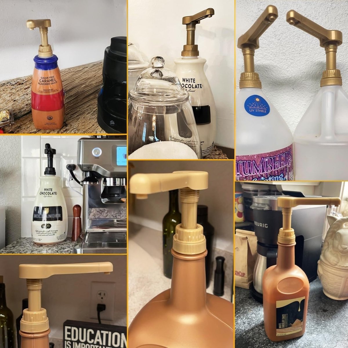 Gold Sauce Pump Dispenser for 64 oz Bottles – 15CC Syrup Pump for Chocolate, Caramel, Vanilla, Mocha Sauces Avelisse
