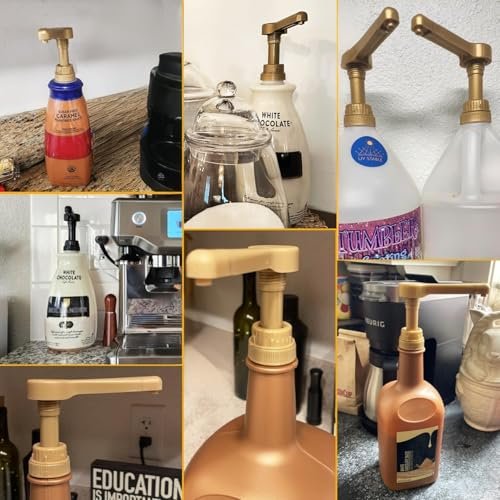 Gold Sauce Pump Dispenser for 64 oz Bottles – 15CC Syrup Pump for Chocolate, Caramel, Vanilla, Mocha Sauces Avelisse