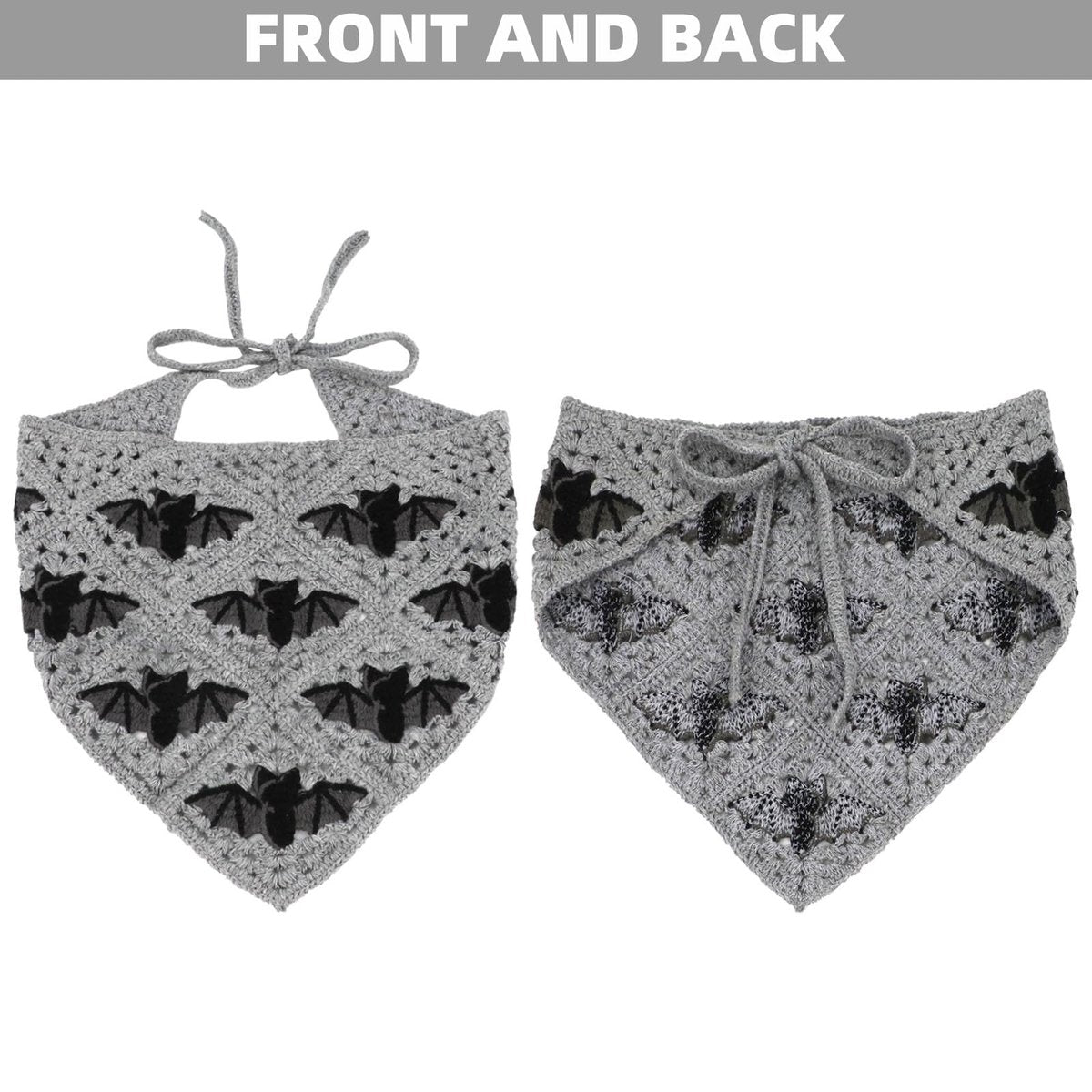 Gothic Crochet Headbands for Women - Bat Pattern Cotton Knit Triangle Head Scarf, Greyscale Halloween Style Hair Accessory - görsel 10