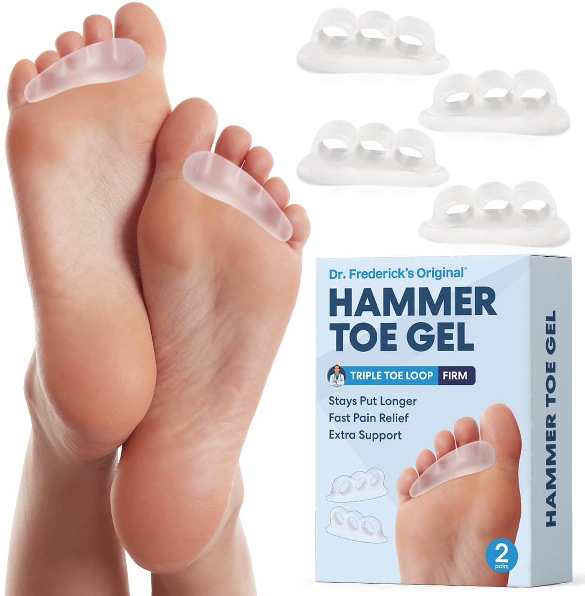 Dr. Frederick's Original Hammer Toe Corrector Gels - 2 Pairs - Clear, Firm Cushioning for Crooked & Overlapping Toes - All-Day Relief & Toe Alignment Support Avelisse