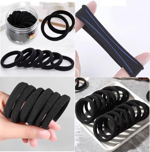 200PCS Seamless Black Hair Ties – No Damage Elastic Bands for Ponytails, Braids & Medium Hair - görsel 8