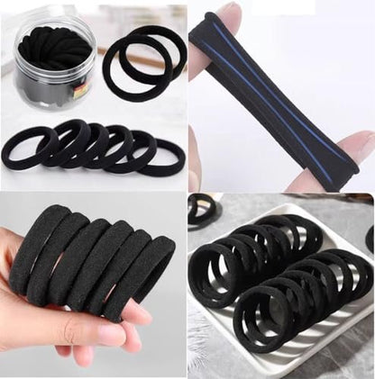 200PCS Seamless Black Hair Ties – No Damage Elastic Bands for Ponytails, Braids & Medium Hair