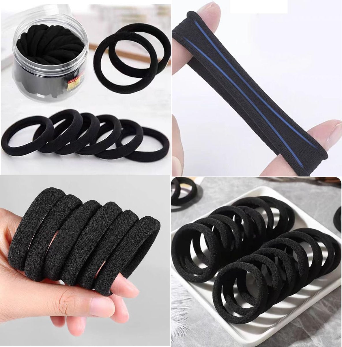 200PCS Seamless Black Hair Ties – No Damage Elastic Bands for Ponytails, Braids & Medium Hair - görsel 7