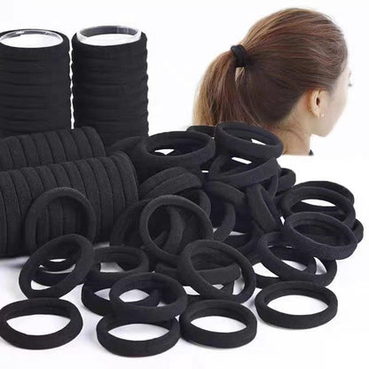 200PCS Seamless Black Hair Ties – No Damage Elastic Bands for Ponytails, Braids & Medium Hair