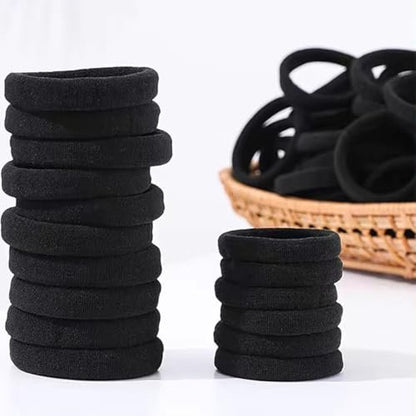 200PCS Seamless Black Hair Ties – No Damage Elastic Bands for Ponytails, Braids & Medium Hair