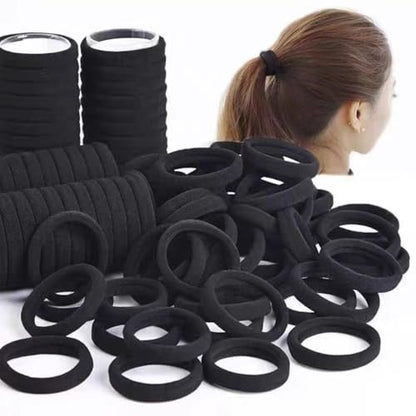 200PCS Seamless Black Hair Ties – No Damage Elastic Bands for Ponytails, Braids & Medium Hair