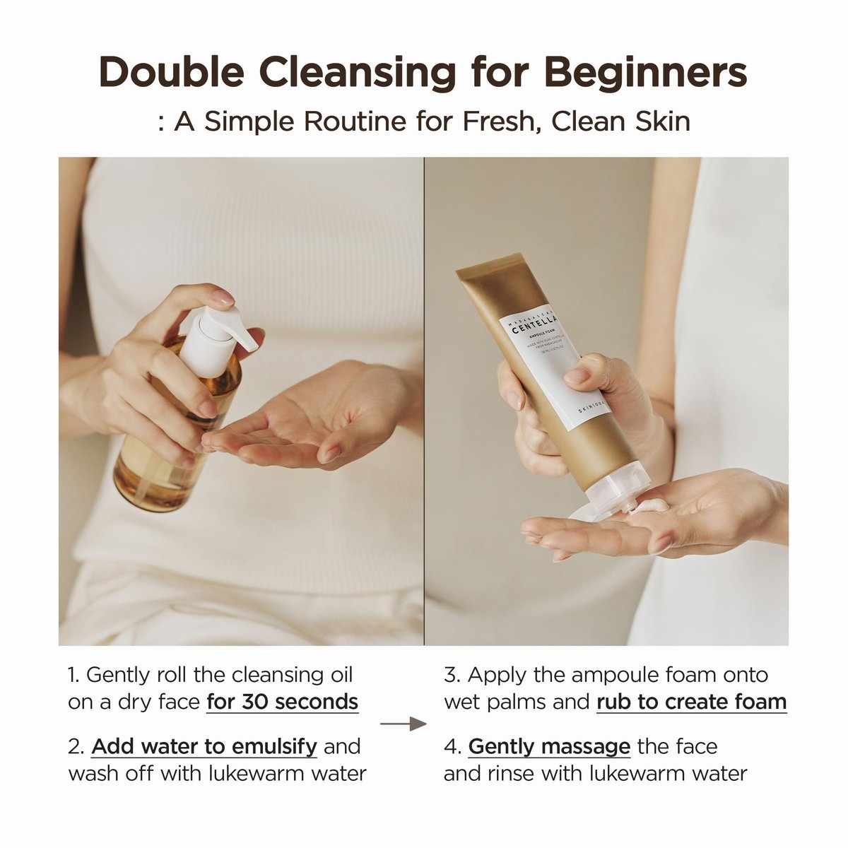 SKIN1004 Centella Double Cleansing Duo – Gentle Korean Face Cleanser Gift Set with Cleansing Oil & Ampoule Foam Avelisse