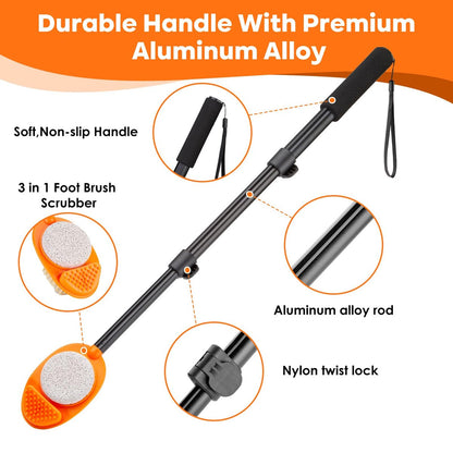 LYIGEOL 3-in-1 Adjustable Foot Scrubber with Pumice Stone – 15” to 28” Aluminum Tube Foot Cleaning Brush for Seniors, Elderly, Disabled Men and Women Avelisse