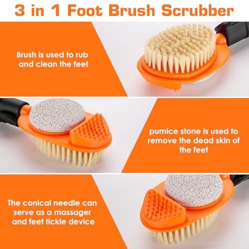 LYIGEOL 3-in-1 Adjustable Foot Scrubber with Pumice Stone – 15” to 28” Aluminum Tube Foot Cleaning Brush for Seniors, Elderly, Disabled Men and Women Avelisse