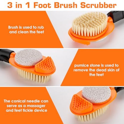 LYIGEOL 3-in-1 Adjustable Foot Scrubber with Pumice Stone – 15” to 28” Aluminum Tube Foot Cleaning Brush for Seniors, Elderly, Disabled Men and Women Avelisse