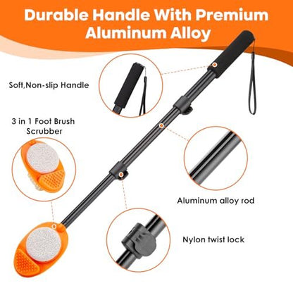 LYIGEOL 3-in-1 Adjustable Foot Scrubber with Pumice Stone – 15” to 28” Aluminum Tube Foot Cleaning Brush for Seniors, Elderly, Disabled Men and Women Avelisse