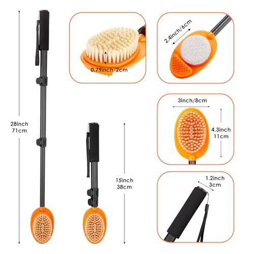 LYIGEOL 3-in-1 Adjustable Foot Scrubber with Pumice Stone – 15” to 28” Aluminum Tube Foot Cleaning Brush for Seniors, Elderly, Disabled Men and Women Avelisse
