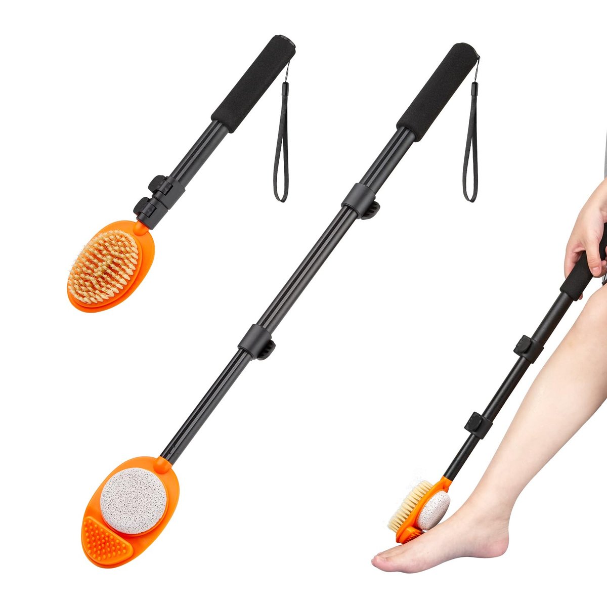 LYIGEOL 3-in-1 Adjustable Foot Scrubber with Pumice Stone – 15” to 28” Aluminum Tube Foot Cleaning Brush for Seniors, Elderly, Disabled Men and Women Avelisse