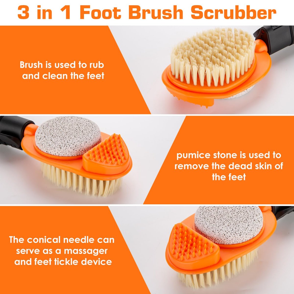 LYIGEOL 3-in-1 Adjustable Foot Scrubber with Pumice Stone – 15” to 28” Aluminum Tube Foot Cleaning Brush for Seniors, Elderly, Disabled Men and Women Avelisse