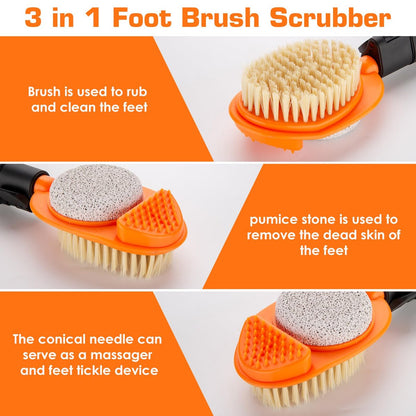 LYIGEOL 3-in-1 Adjustable Foot Scrubber with Pumice Stone – 15” to 28” Aluminum Tube Foot Cleaning Brush for Seniors, Elderly, Disabled Men and Women Avelisse
