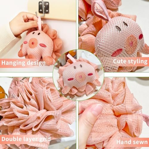 Frog & Octopus Shower Loofah Sponges for Kids – 2 Pack Cute Toddler Bath Exfoliating Body Scrubber Mesh Loofahs for Babies, Boys, Girls - görsel 6