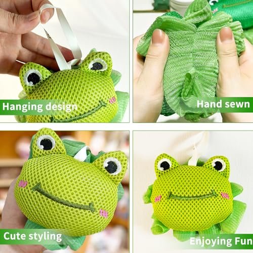 Frog & Octopus Shower Loofah Sponges for Kids – 2 Pack Cute Toddler Bath Exfoliating Body Scrubber Mesh Loofahs for Babies, Boys, Girls - görsel 4