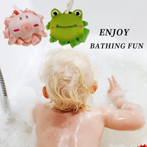 Frog & Octopus Shower Loofah Sponges for Kids – 2 Pack Cute Toddler Bath Exfoliating Body Scrubber Mesh Loofahs for Babies, Boys, Girls - görsel 10