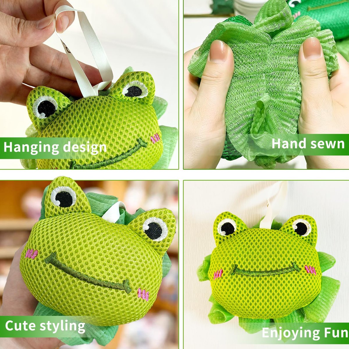 Frog & Octopus Shower Loofah Sponges for Kids – 2 Pack Cute Toddler Bath Exfoliating Body Scrubber Mesh Loofahs for Babies, Boys, Girls - görsel 3