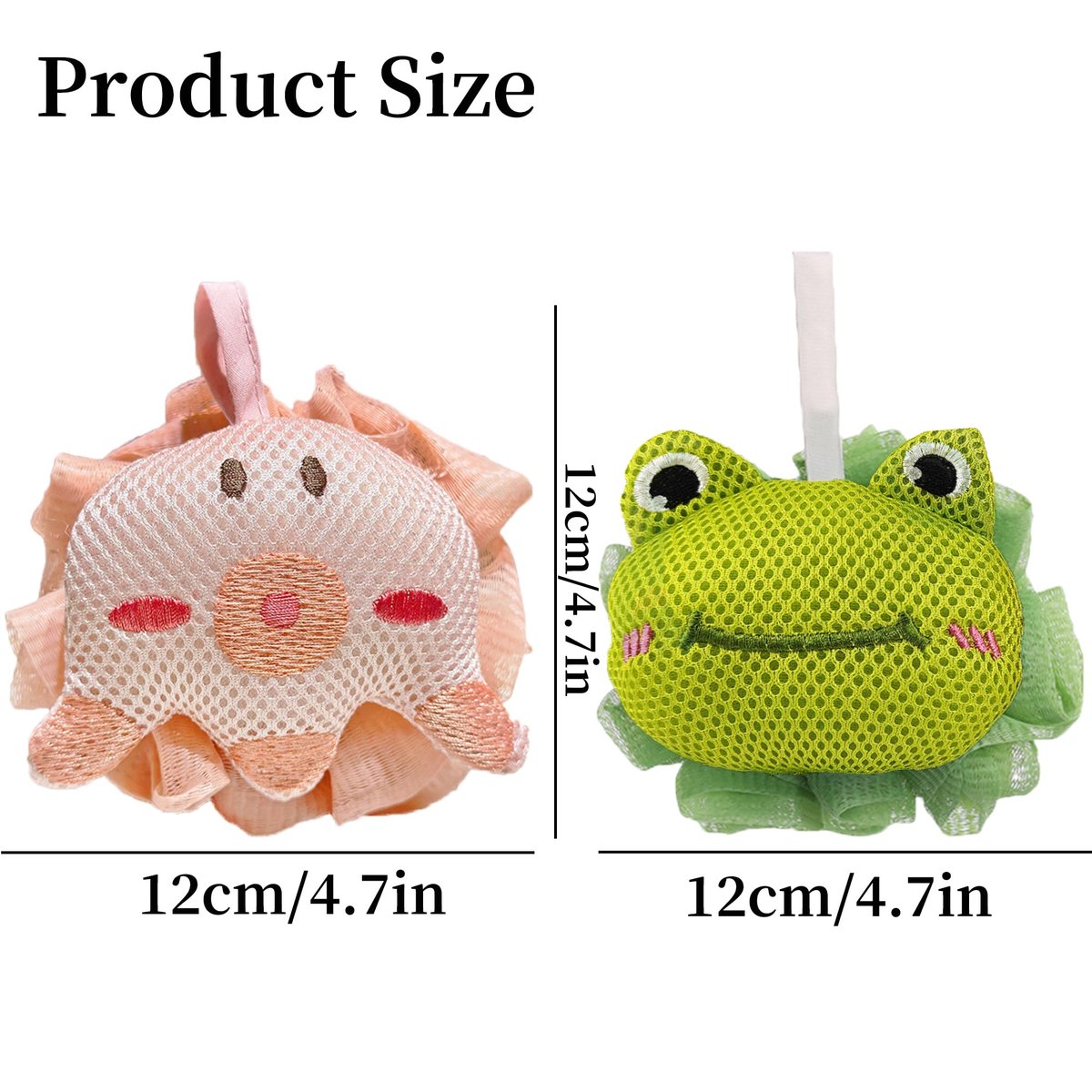 Frog & Octopus Shower Loofah Sponges for Kids – 2 Pack Cute Toddler Bath Exfoliating Body Scrubber Mesh Loofahs for Babies, Boys, Girls - görsel 7
