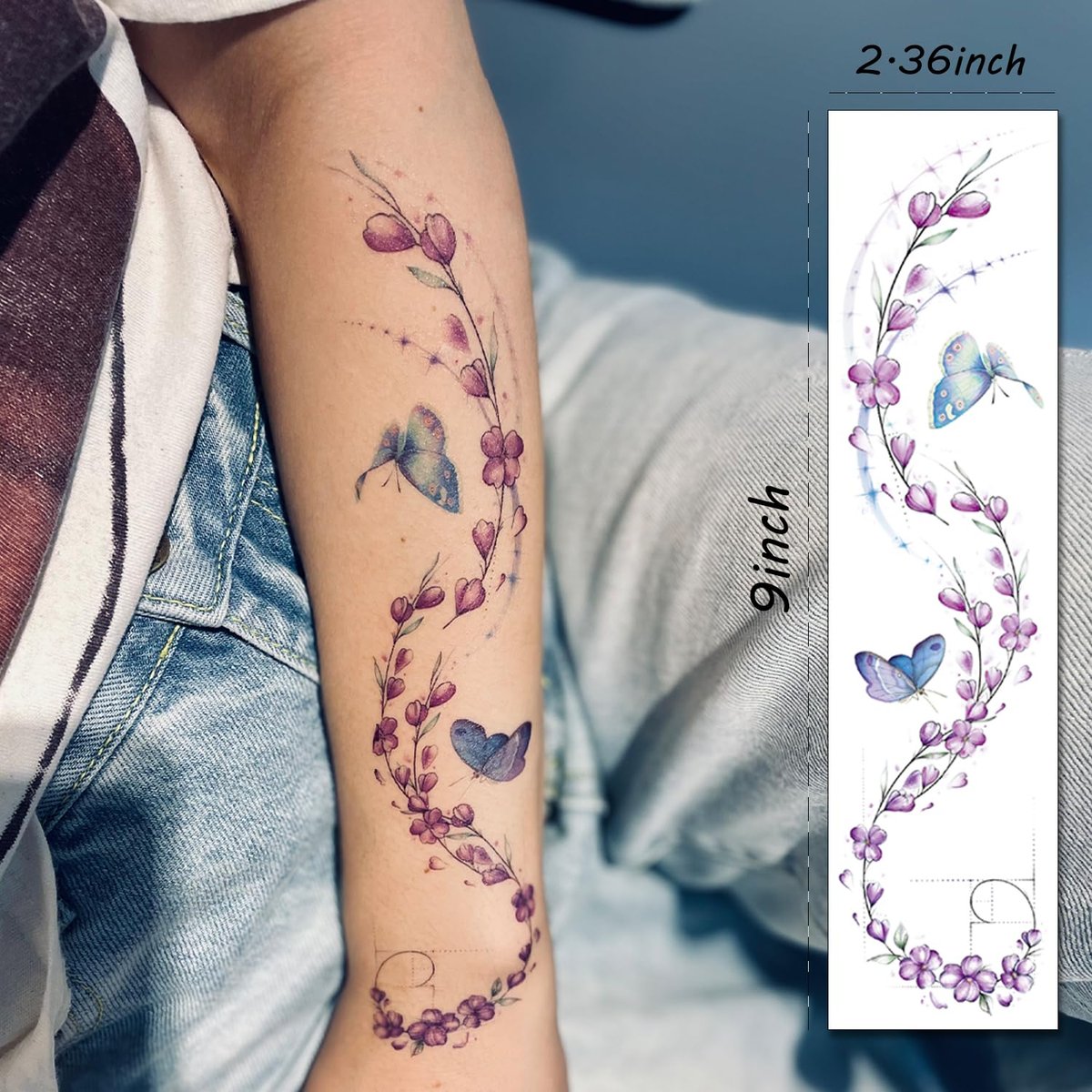 Tazimi Watercolor Temporary Tattoos for Women & Girls – 24 Sheets of Colorful Flower, Lavender, Rose, Vine, Forget-me-not, Plum Blossoms, Wildflowers – Realistic Waterproof Tattoo Stickers Body Art - görsel 15