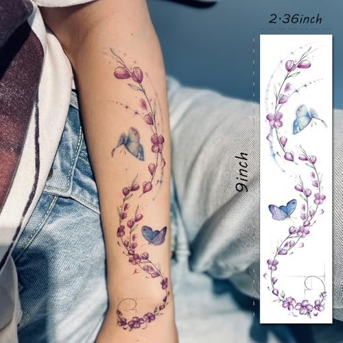 Tazimi Watercolor Temporary Tattoos for Women & Girls – 24 Sheets of Colorful Flower, Lavender, Rose, Vine, Forget-me-not, Plum Blossoms, Wildflowers – Realistic Waterproof Tattoo Stickers Body Art - görsel 16