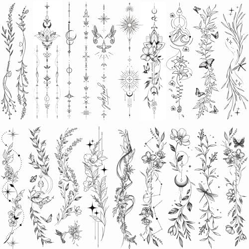 Tazimi 24-Sheet Temporary Tattoos for Women & Girls – Realistic Branch Flower Leaf Wild Plants Sketch, Long-Lasting Waterproof Body Art for Arm, Collarbone, Leg, Backbone - görsel 2