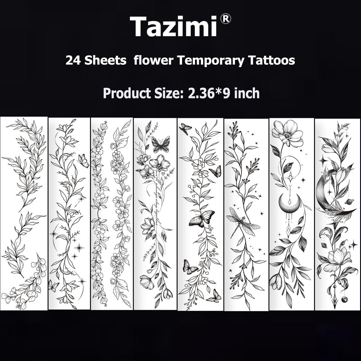 Tazimi 24-Sheet Temporary Tattoos for Women & Girls – Realistic Branch Flower Leaf Wild Plants Sketch, Long-Lasting Waterproof Body Art for Arm, Collarbone, Leg, Backbone - görsel 9