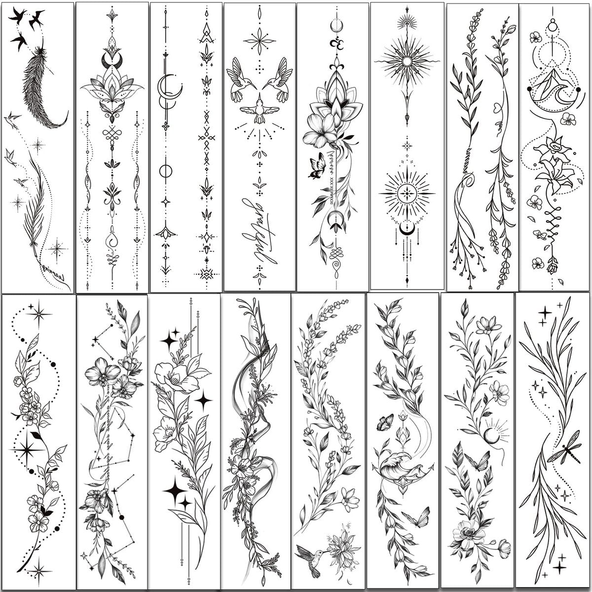 Tazimi 24-Sheet Temporary Tattoos for Women & Girls – Realistic Branch Flower Leaf Wild Plants Sketch, Long-Lasting Waterproof Body Art for Arm, Collarbone, Leg, Backbone - görsel 7