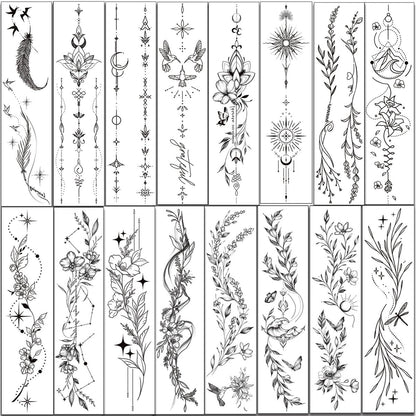 Tazimi 24-Sheet Temporary Tattoos for Women & Girls – Realistic Branch Flower Leaf Wild Plants Sketch, Long-Lasting Waterproof Body Art for Arm, Collarbone, Leg, Backbone