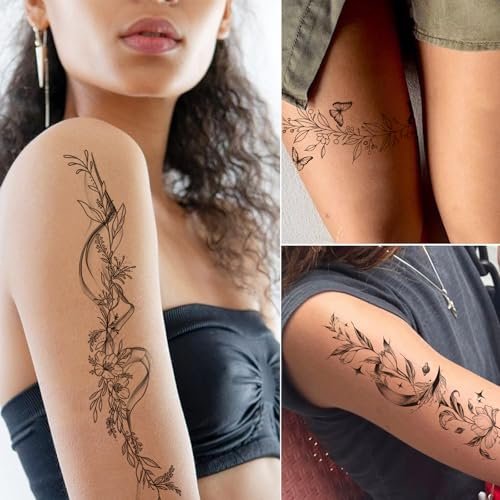 Tazimi 24-Sheet Temporary Tattoos for Women & Girls – Realistic Branch Flower Leaf Wild Plants Sketch, Long-Lasting Waterproof Body Art for Arm, Collarbone, Leg, Backbone - görsel 12