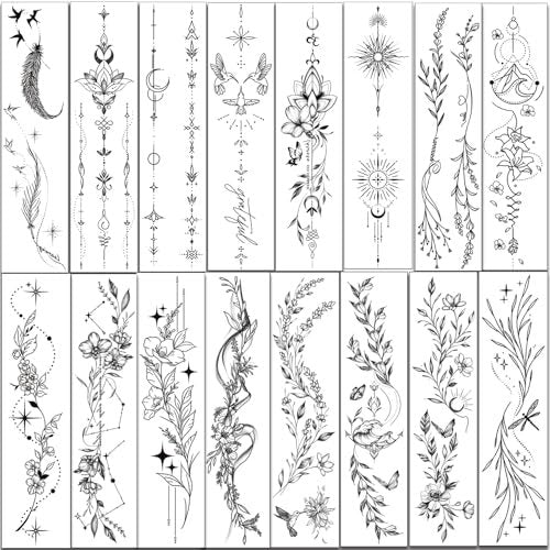 Tazimi 24-Sheet Temporary Tattoos for Women & Girls – Realistic Branch Flower Leaf Wild Plants Sketch, Long-Lasting Waterproof Body Art for Arm, Collarbone, Leg, Backbone - görsel 8