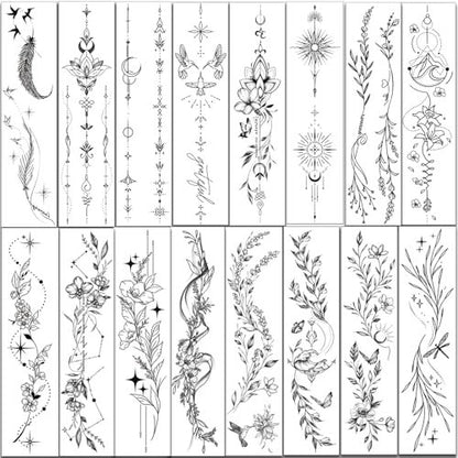 Tazimi 24-Sheet Temporary Tattoos for Women & Girls – Realistic Branch Flower Leaf Wild Plants Sketch, Long-Lasting Waterproof Body Art for Arm, Collarbone, Leg, Backbone