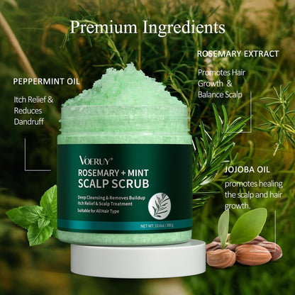 VOERUY Rosemary Scalp Scrub with Mint Oil – 2-in-1 Exfoliating Shampoo & Scalp Treatment, Clarifying Build-Up Remover with Silicone Massager, 10.6 oz Avelisse