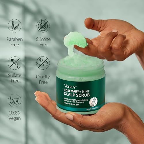 VOERUY Rosemary Scalp Scrub with Mint Oil – 2-in-1 Exfoliating Shampoo & Scalp Treatment, Clarifying Build-Up Remover with Silicone Massager, 10.6 oz Avelisse