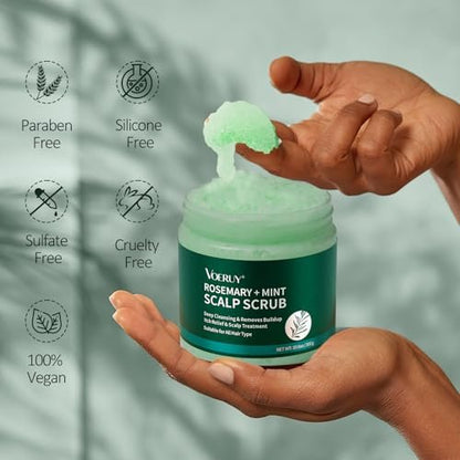 VOERUY Rosemary Scalp Scrub with Mint Oil – 2-in-1 Exfoliating Shampoo & Scalp Treatment, Clarifying Build-Up Remover with Silicone Massager, 10.6 oz Avelisse