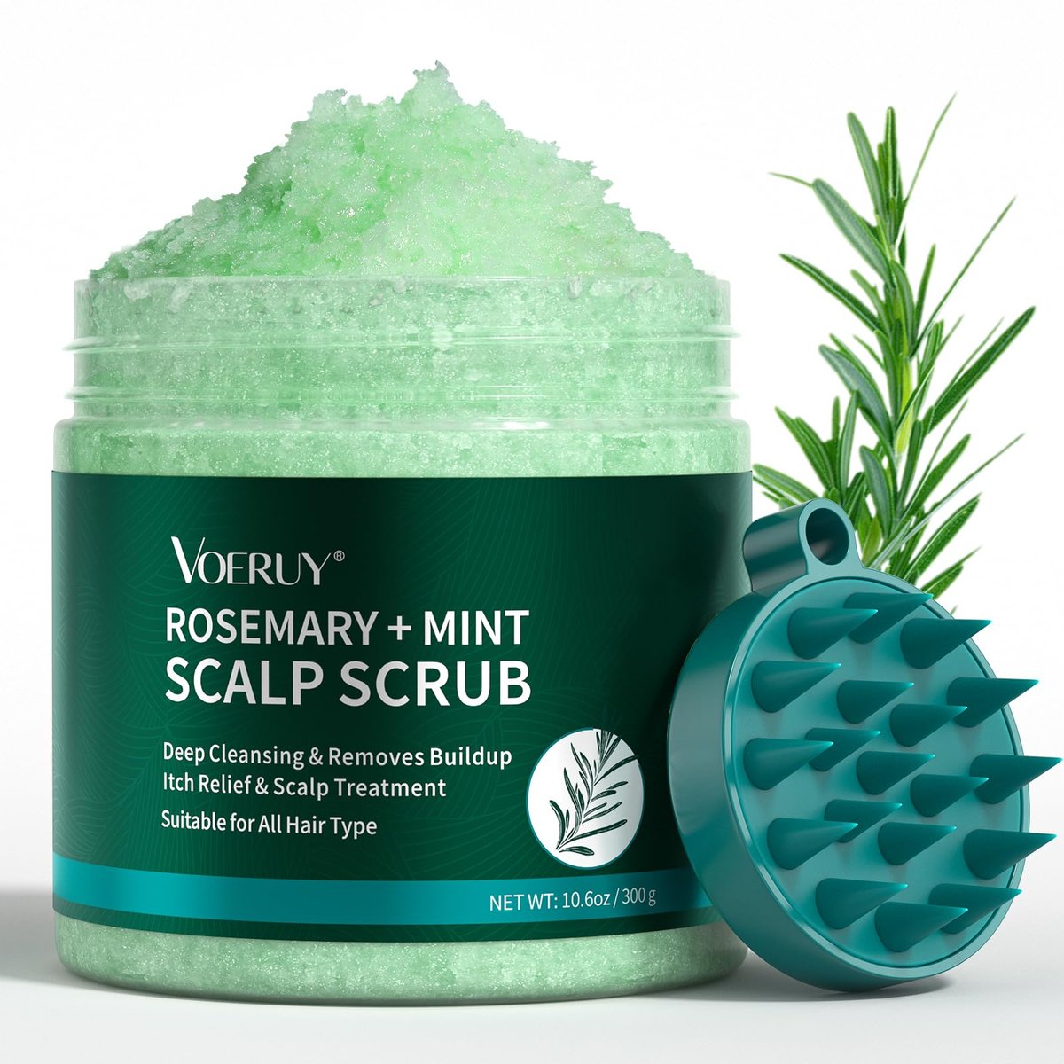VOERUY Rosemary Scalp Scrub with Mint Oil – 2-in-1 Exfoliating Shampoo & Scalp Treatment, Clarifying Build-Up Remover with Silicone Massager, 10.6 oz Avelisse