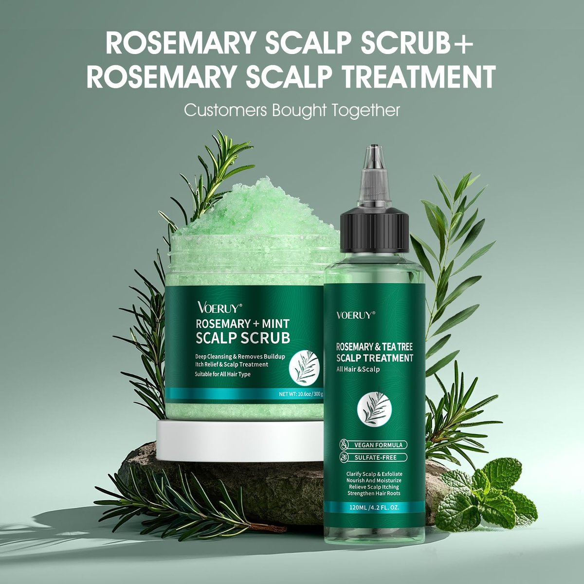 VOERUY Rosemary Scalp Scrub with Mint Oil – 2-in-1 Exfoliating Shampoo & Scalp Treatment, Clarifying Build-Up Remover with Silicone Massager, 10.6 oz Avelisse