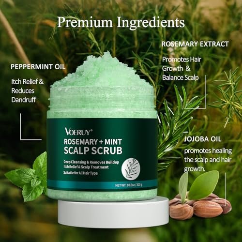 VOERUY Rosemary Scalp Scrub with Mint Oil – 2-in-1 Exfoliating Shampoo & Scalp Treatment, Clarifying Build-Up Remover with Silicone Massager, 10.6 oz Avelisse