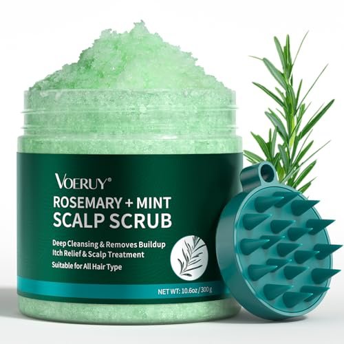VOERUY Rosemary Scalp Scrub with Mint Oil – 2-in-1 Exfoliating Shampoo & Scalp Treatment, Clarifying Build-Up Remover with Silicone Massager, 10.6 oz Avelisse