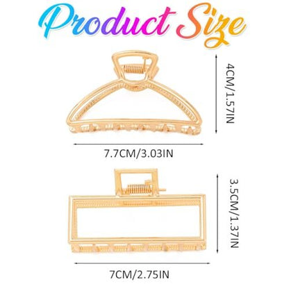 CAKURE Gold Claw Clip Medium Metal Hair Clips Geometric Hair Claw Hair Accessories for Women (Pack of 2)