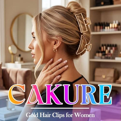 CAKURE Gold Claw Clip Medium Metal Hair Clips Geometric Hair Claw Hair Accessories for Women (Pack of 2)