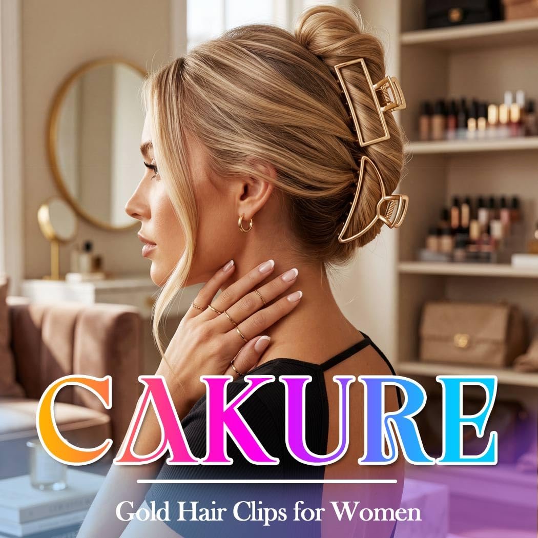 CAKURE Gold Claw Clip Medium Metal Hair Clips Geometric Hair Claw Hair Accessories for Women (Pack of 2) - görsel 5