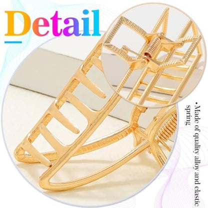 CAKURE Gold Claw Clip Medium Metal Hair Clips Geometric Hair Claw Hair Accessories for Women (Pack of 2)