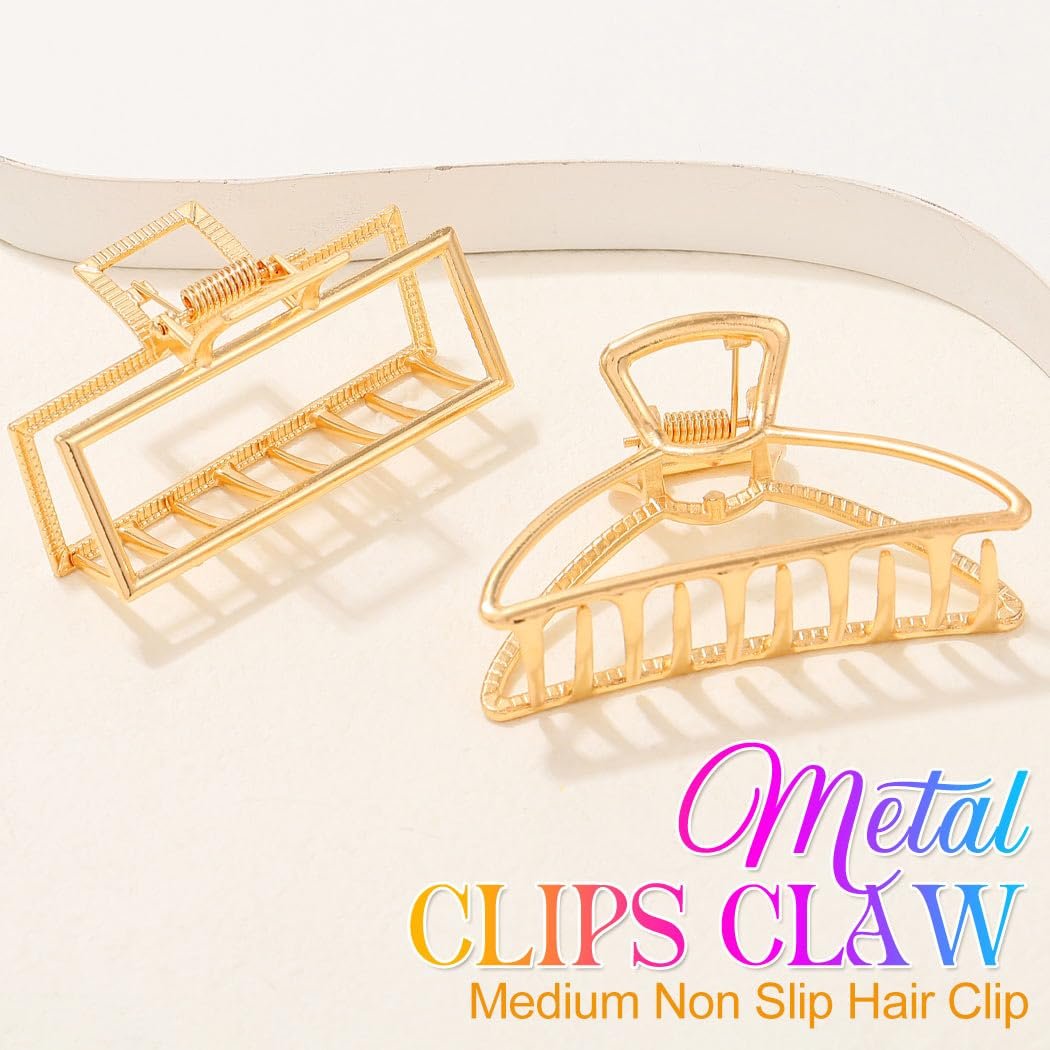 CAKURE Gold Claw Clip Medium Metal Hair Clips Geometric Hair Claw Hair Accessories for Women (Pack of 2) - görsel 3