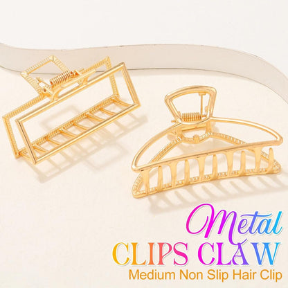 CAKURE Gold Claw Clip Medium Metal Hair Clips Geometric Hair Claw Hair Accessories for Women (Pack of 2)