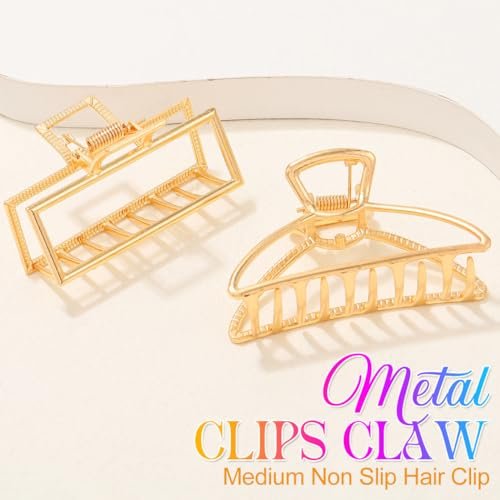 CAKURE Gold Claw Clip Medium Metal Hair Clips Geometric Hair Claw Hair Accessories for Women (Pack of 2) - görsel 4