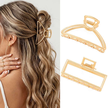 CAKURE Gold Claw Clip Medium Metal Hair Clips Geometric Hair Claw Hair Accessories for Women (Pack of 2)