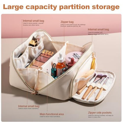 BS-MALL White Cosmetic Bag Travel Case – Waterproof High Capacity Makeup Organizer for Women